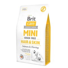 Сухий корм для собак мініатюрних порід, шерсть яких вимагає додаткового догляду Brit Care GF Mini Hair & Skin 2 кг (лосось та оселедець)