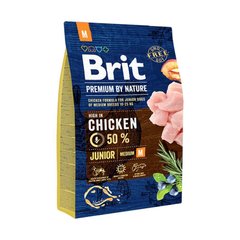 Сухой корм для щенков и юниоров средних пород весом от 10 до 25 кг Brit Premium (Брит Премиум) Dog Junior M 3 кг с курицей