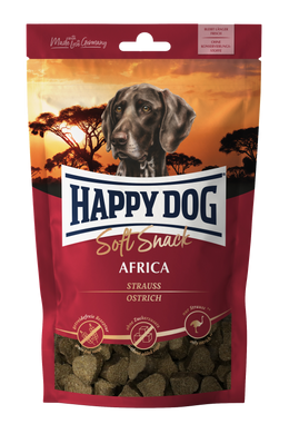 Ласощі м'які Happy Dog Soft Snack Africa для собак середніх та великих порід з чутливим травленням,
зі страусом, 100 г