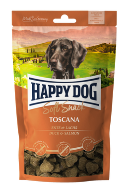 Ласощі м'які Happy Dog Soft Snack Toscana для собак середніх та великих порід з качкою та лососем, 100 г