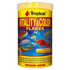 Сухий корм для акваріумних риб Tropical в пластівцях «Vitality & Color Flakes» 1 л (для всіх акваріумних риб), для аквариумних