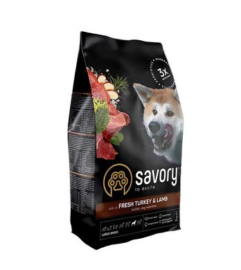 Сухой корм Savory для собак средних пород со свежим мясом индейки и ягненка, 3 кг