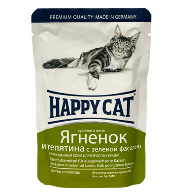 Вологий корм Happy Cat для котів з ягням і телятиною із зеленою квасолею, 100 г, 1002307
