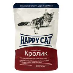 Вологий корм Happy Cat для котів у вигляді шматочків в cоусі з кроликом, 100 г 1002313