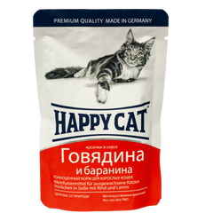 Вологий корм Happy Cat для котів у вигляді шматочків в cоусі з яловичиною та бараниною, 100 г 1002314