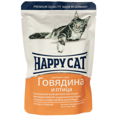 Вологий корм Happy Cat для котів у вигляді шматочків в cоусі з яловичиною та птицею, 100 г 1002315