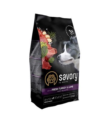 Сухой корм Savory для собак крупных пород со свежим мясом индейки и ягненка, 3 кг