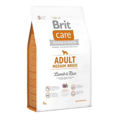Сухий корм для дорослих собак середніх порід (вагою від 10 до 25 кг) Brit Care Adult Medium Breed Lamb & Rice 3 кг (ягня та рис)