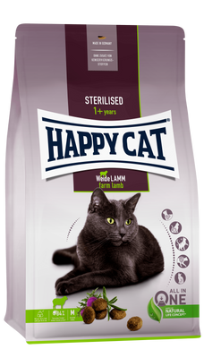 Сухий корм Happy Cat Sterilised Weide Lamm для дорослих стерилізованих котів зі смаком ягняти, 4 кг, 70585