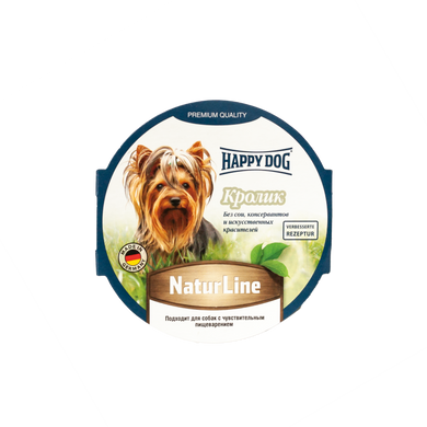 Вологий корм Happy Dog NaturLine для дорослих собак до 10 кг з чутливим травленням, з кроликом, 85 г