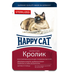 Вологий корм Happy Cat для стерилізованих котів у вигляді шматочків в соусі з кроликом, 100 г, 1004214