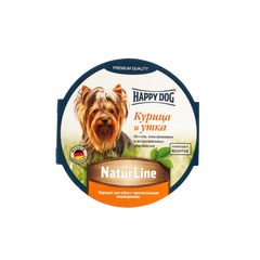 Вологий корм Happy Dog NaturLine для дорослих собак до 10 кг з чутливим травленням, з куркою і качкою, 85 г