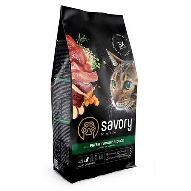 Сухой корм Savory для кошек со свежим мясом индейки и уткой, 2 кг