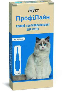 Капли на холку "Профилайн" 4кг-8кг 1уп.(4 пипетки*1,0мл) для кошек (инсектоакарицид)