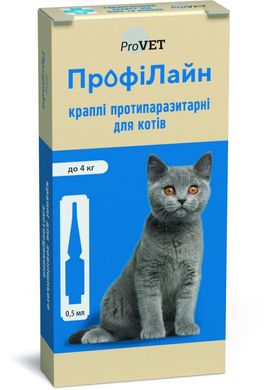 Капли на холку "Профилайн" до 4кг 1уп.(4 пипетки*0,5мл) для кошек (инсектоакарицид)