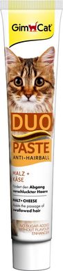 Лакомство для кошек GimCat Anti-Hairball Duo Paste Cheese + Malt 50 г (для выведения шерсти)
