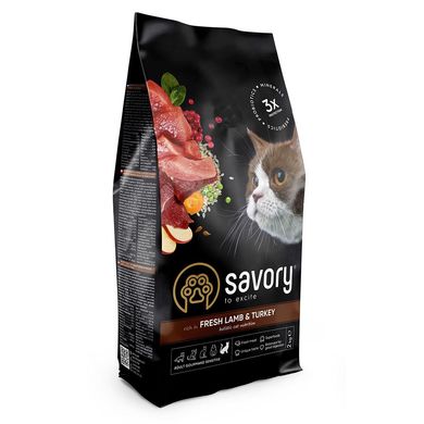 Сухой корм Savory для кошек с чувствительным пищеварением со свежим мясом ягненка и индейки, 2 кг