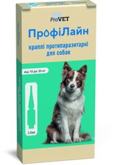 Капли на холку"Профилайн" 10кг-20кг 1уп.(4 пипетки*2,0мл) для собак (инсектоакарицид)