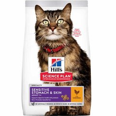 Сухой корм Hill's Science Plan Adult Sensitive Stomach & Skin для кошек, с курицей, 300 г