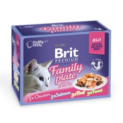 Вологий корм для котів Brit Premium Cat набір паучів 12 шт х 85 г сімейна тарілка в желе