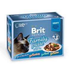 Вологий корм для котів Brit Premium (Брит Преміум) Cat набір паучів 12 шт х 85 г сімейна тарілка в соусі