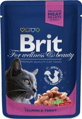 Влажный корм Brit Premium Cat pouch Лосось и форель для взрослых кошек