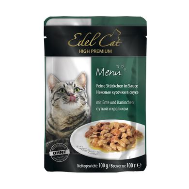 Вологий корм для котів Edel Cat pouch 100 г (качка та кролик в соусі)