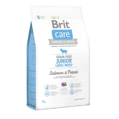 Сухий корм для цуценят та молодих собак великих порід (вагою від 25 кг) Brit Care GF Junior Large Breed Salmon & Potato 3 кг (лосось та картопля)